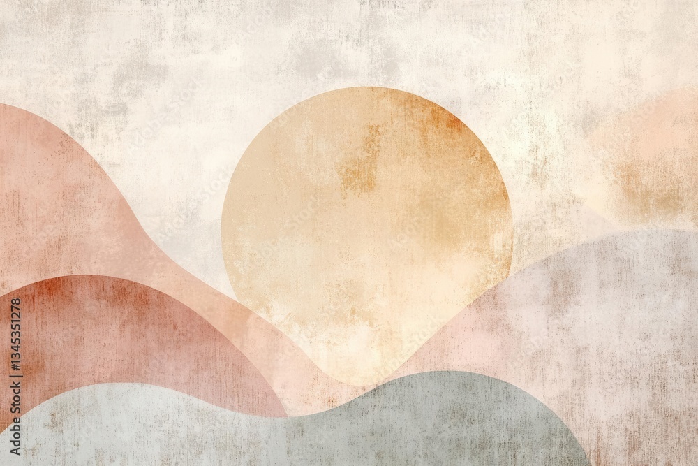 abstract retro sunset scene with gradient circles and softedged geometric shapes in muted pastels and warm earth tones abstract retro sunset scene with gradient circles and softedged geometric shapes in muted pastels and warm earth tones