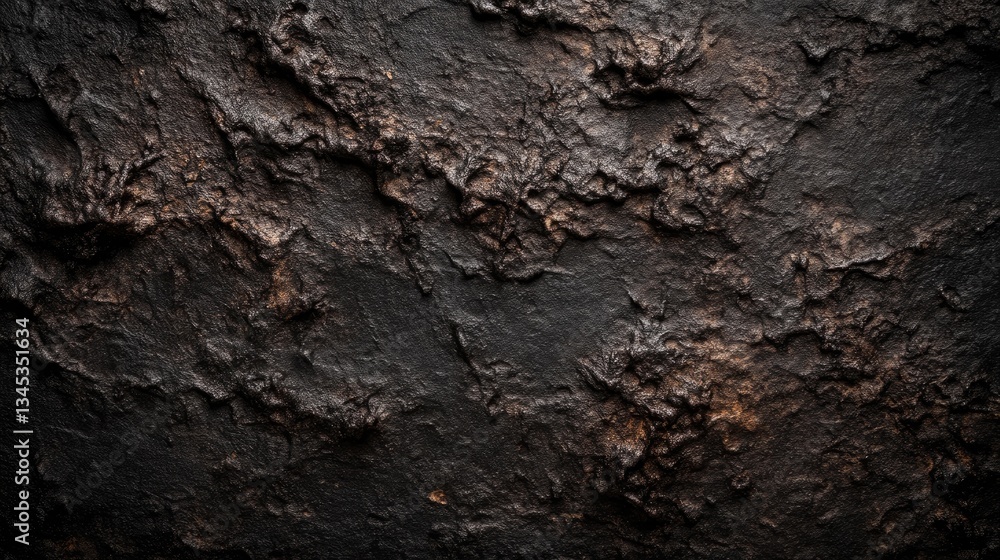 Dark, textured surface with rugged, uneven details Dark, textured surface with rugged, uneven details
