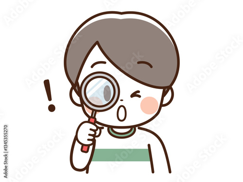 こども_虫眼鏡を覗く男の子_！