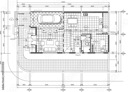 vector sketch illustration of architectural design of modern multi-storey house building with scale size