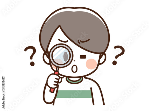 こども_虫眼鏡を覗く男の子_？？