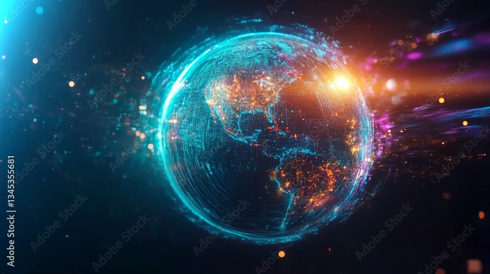 Futuristic depiction of Earth showcasing blockchain technology illuminated with vibrant colors Futuristic depiction of Earth showcasing blockchain technology illuminated with vibrant colors