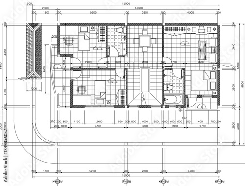 vector sketch illustration of architectural design of modern multi-storey house building with scale size