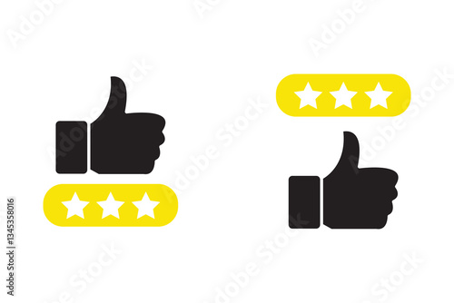 thumbs up icon gives a star review. Rate icons set.