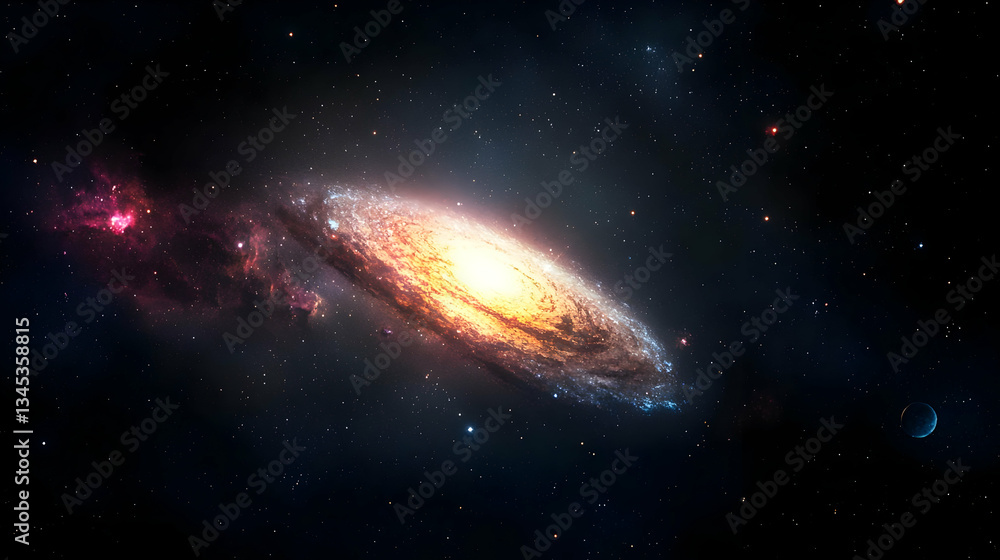 Fototapeta premium Spiral Galaxy In Deep Space Showing Multicolored Celestial Bodies And Starfield In Night Sky