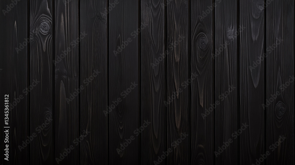 Fototapeta premium Dark wooden planks with visible grain patterns create sleek and modern texture. vertical alignment and deep color add sense of elegance and sophistication to surface