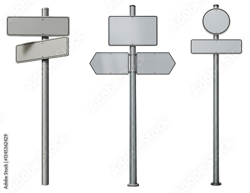 Blank Road Signs on Metal Poles - Customizable Mockup for Design Projects isolated on white or transparent png background