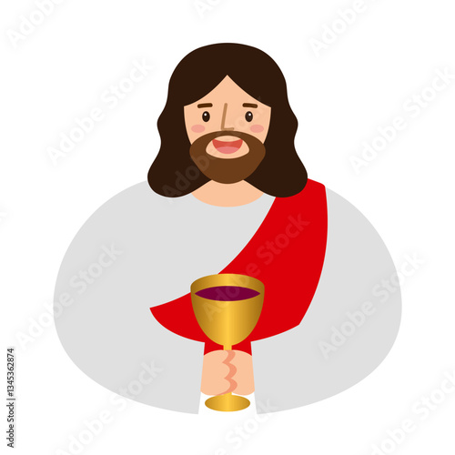 포도주잔을 들고 있는 예수님 벡터 일러스트