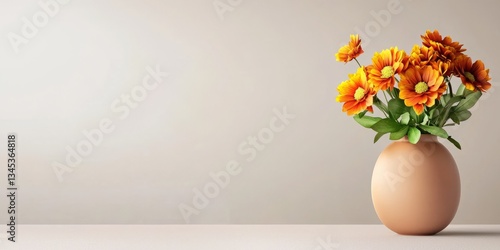 Wallpaper Mural Vibrant Orange Flowers in a Minimalist Ceramic Vase Design Torontodigital.ca
