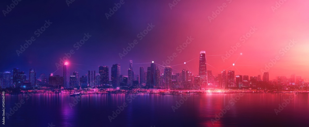 Futuristic cityscape with interconnected lines and vibrant color gradients Futuristic cityscape with interconnected lines and vibrant color gradients