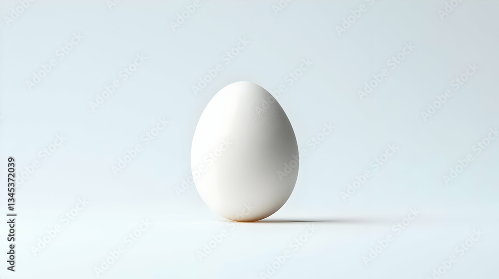 Single White Egg on Light Blue Background with Soft Lighting and Shadow Single White Egg on Light Blue Background with Soft Lighting and Shadow