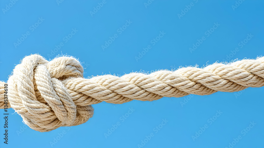 Close Up Of White Knotted Rope Against A Bright Blue Sky Background Close Up Of White Knotted Rope Against A Bright Blue Sky Background
