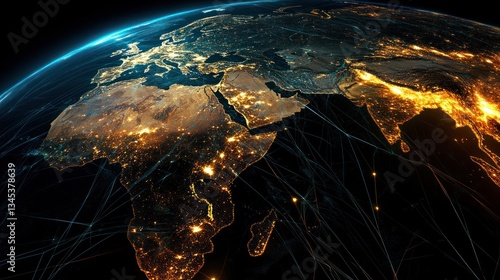Illuminated planet earth displaying a network of global connections at night