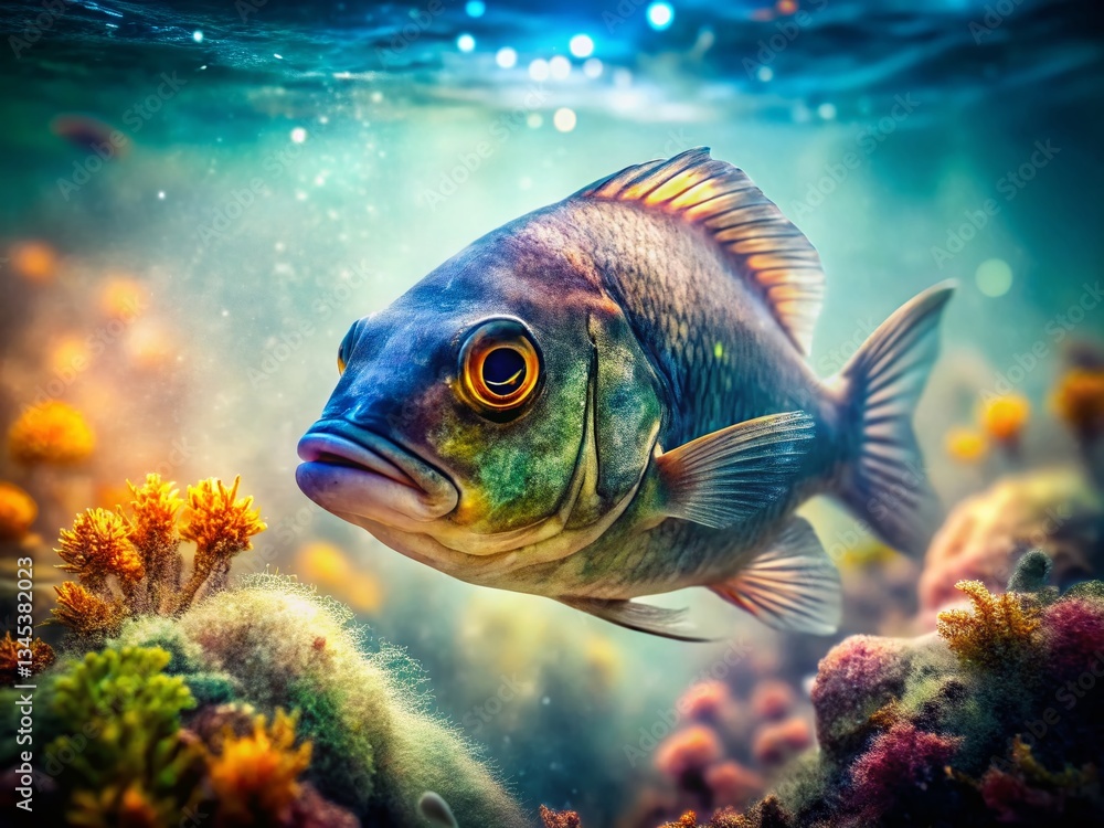 Fototapeta premium Double Exposure: Melancholy Aquatic Creature, Underwater Scene, Surreal Art