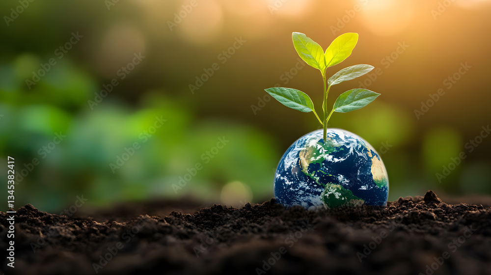 a young seeding growing on a globe of earth for environment background a young seeding growing on a globe of earth for environment background