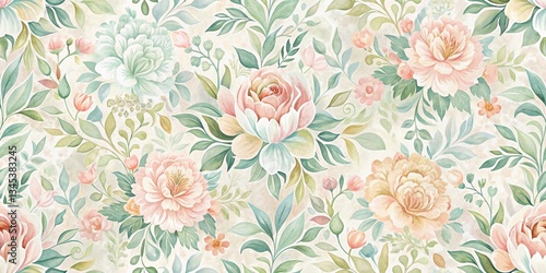 Damask-inspired floral pattern with soft pastel colors and organic shapes, perfect for creating a romantic and whimsical atmosphere in designs , watercolor effect, whimsical design