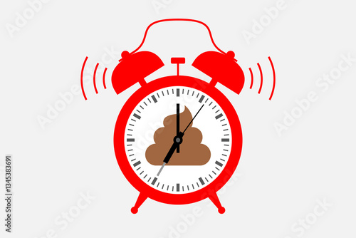 Ringing alarm clock with excrement icon over clock face