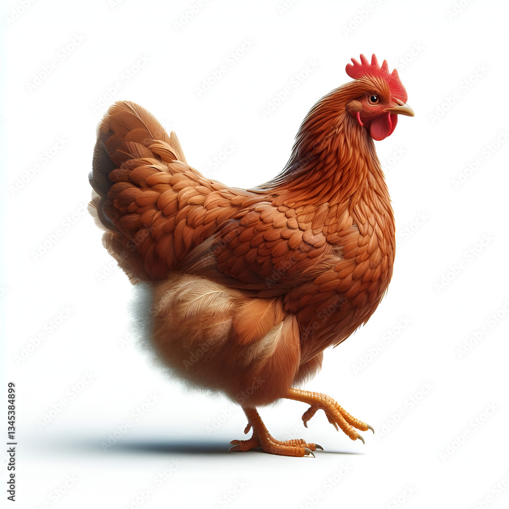 Fototapeta premium Full body of brown chicken hen standing isolated on white background.