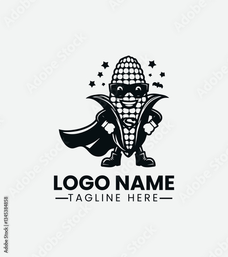 Cute Corn Superhero Logo Design, Superhero Corn Logo, Funny Corn Logo