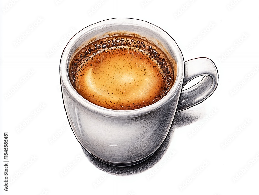 Obraz premium Espresso Coffee in Small Grey Cup, Detailed Illustration