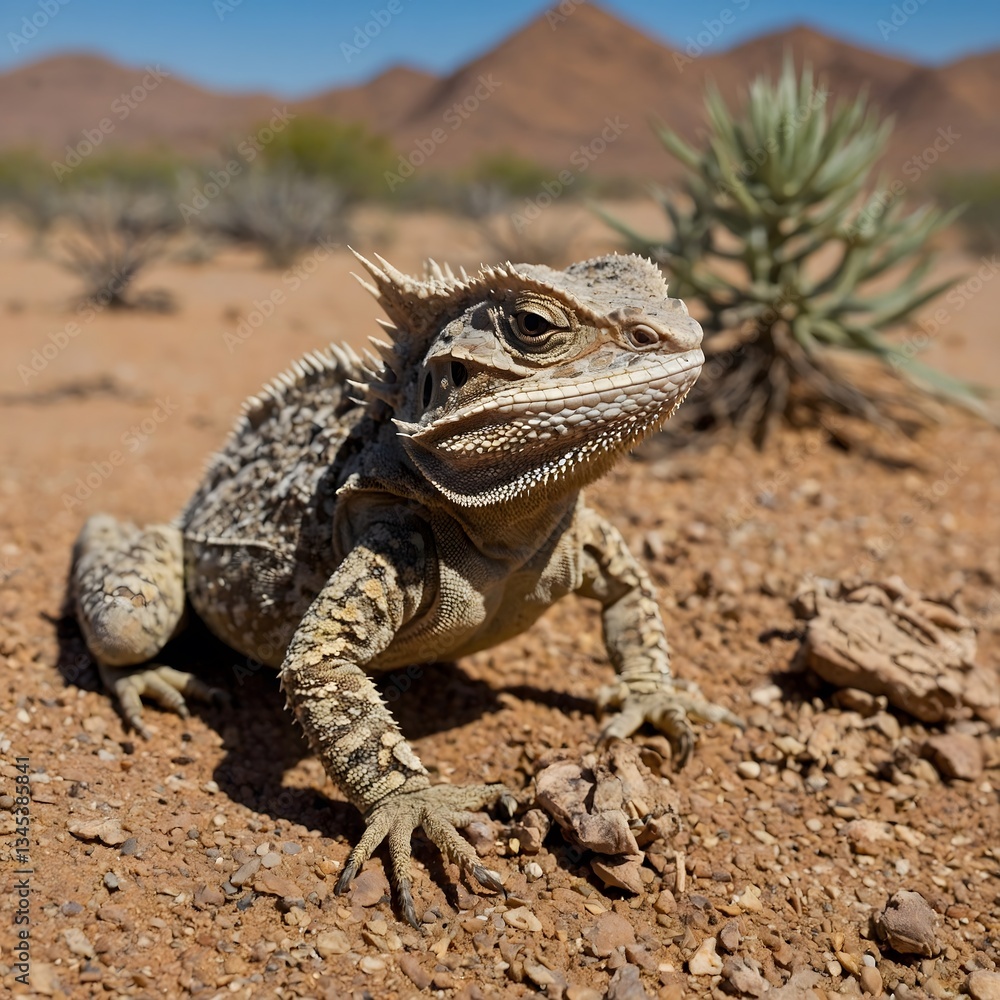 Obraz premium Life in the Dry: The Sri Lankan Horned Lizard’s Journey Through Aridity