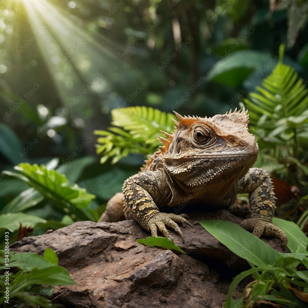 Obraz premium Hidden in Plain Sight: The Sri Lankan Horned Lizard’s Camouflage in Paradise