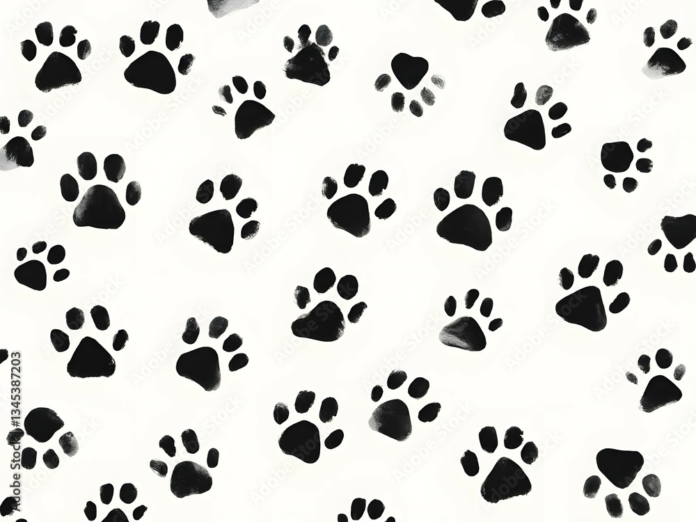 Minimalist dog paw print pattern, repeating doodles, black and white, evenly spaced, seamless repeating doodle design Minimalist dog paw print pattern, repeating doodles, black and white, evenly spaced, seamless repeating doodle design
