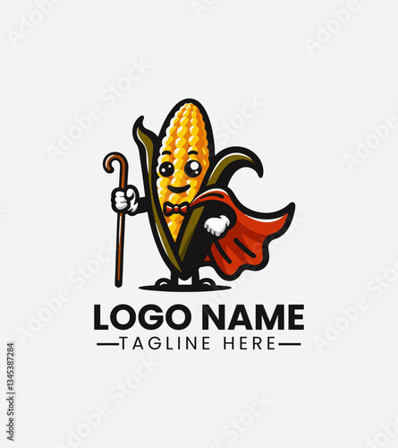 Cartoon corn cob superhero with cape and glasses. Playful food mascot concept