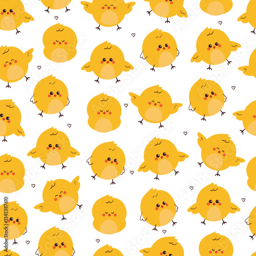 seamless pattern cute cartoon chick with with different cute pose. cute animal pattern for wallpaper, background and gift wrap paper