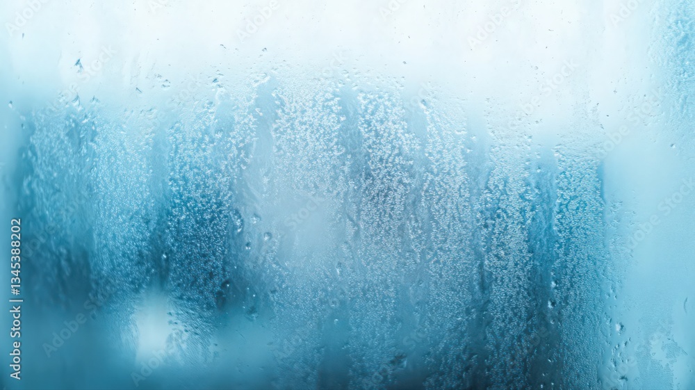 Abstract Blue Condensation Texture on Window Pane