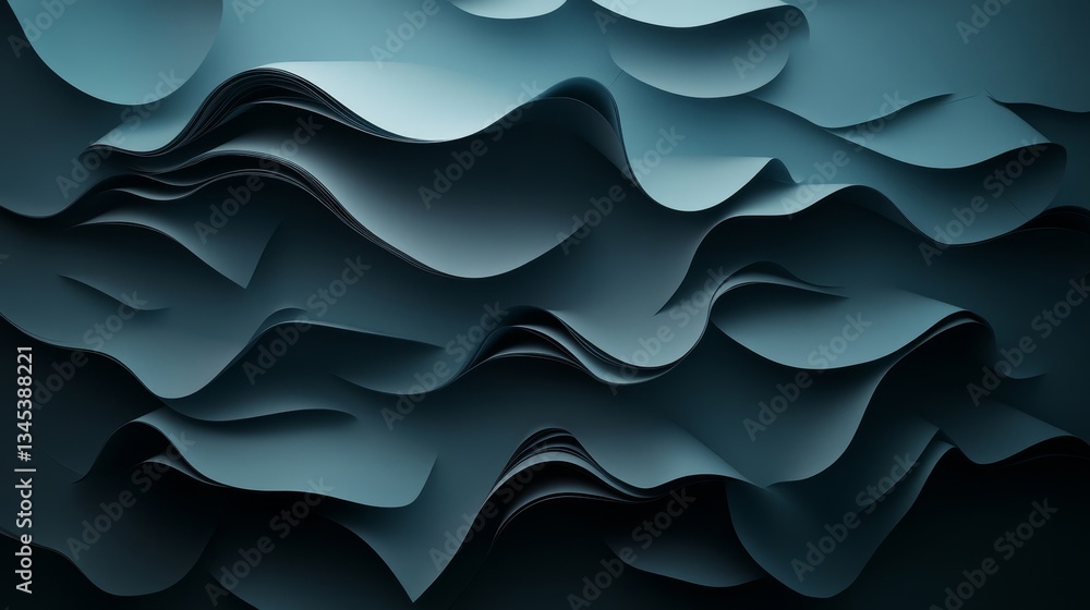 Abstract Waves of Paper in Teal and Dark Blue Tones Abstract Waves of Paper in Teal and Dark Blue Tones