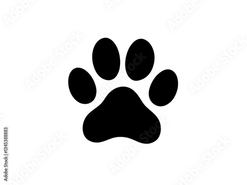 Single dog paw print on white background, black silhouette, pet icon