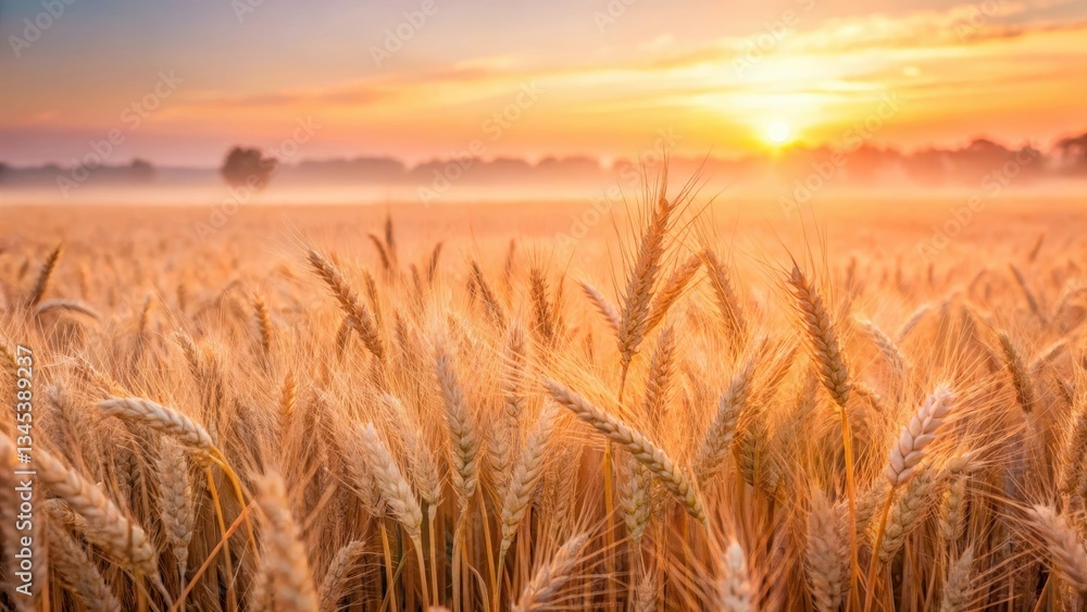 Obraz premium Soft pink hues illuminate golden wheat fields at dawn
