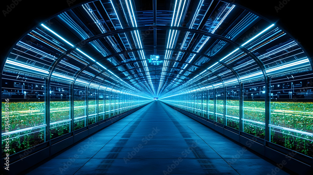 Fototapeta premium Futuristic Tunnel With Illuminated Plants