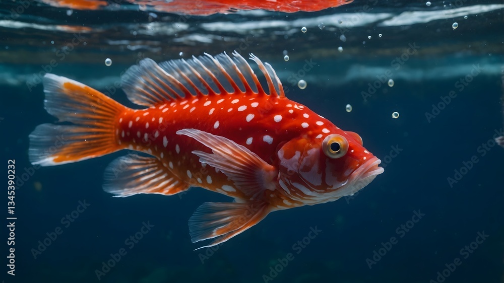 Fototapeta premium Aquatic Flow: The Red Handfish in Motion Amongst Coral Reefs