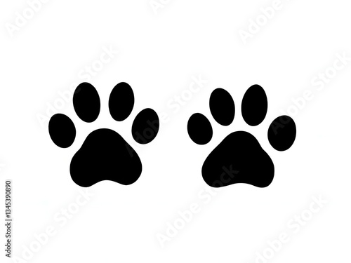 Two black dog paw prints on white background, minimalist, pet icon