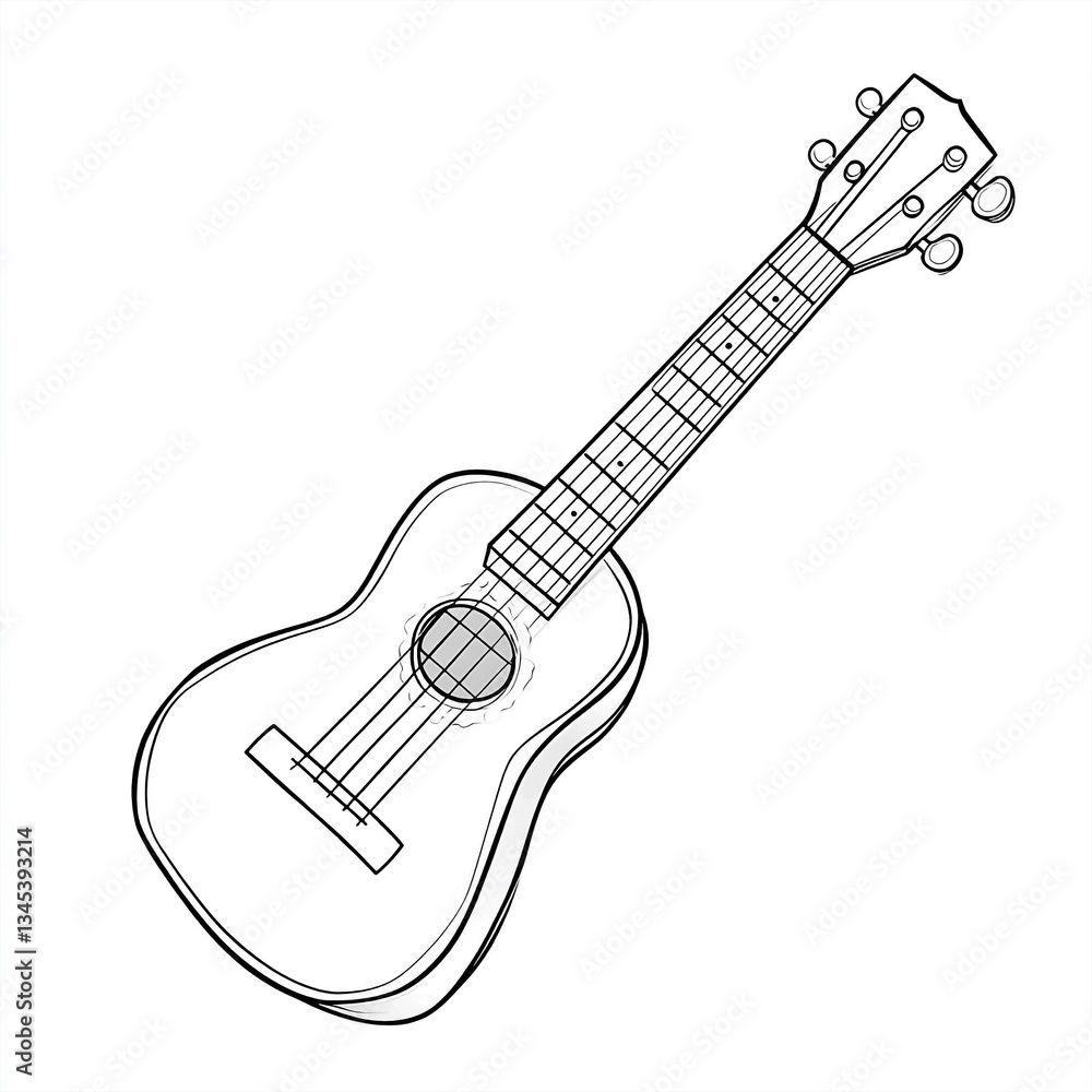 Naklejka premium Minimalist Ukulele Line Art: Simple Musical Instrument Vector Illustration