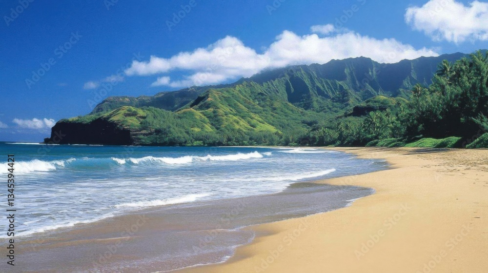 Tropical Beach Paradise: Waves, Sand, and Mountains Tropical Beach Paradise: Waves, Sand, and Mountains