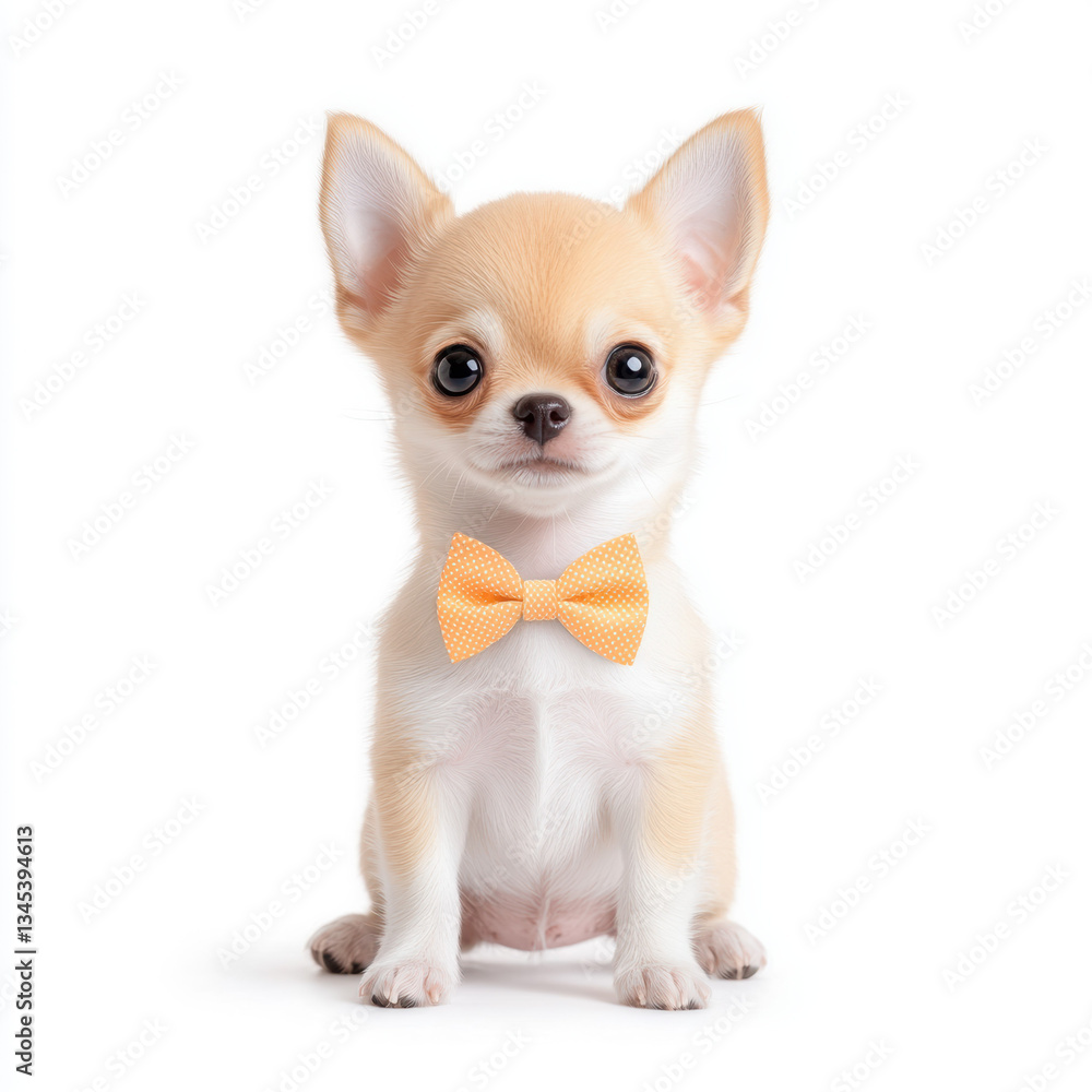 Obraz premium cute chihuahua with big eyes wearing tiny bowtie sits adorably