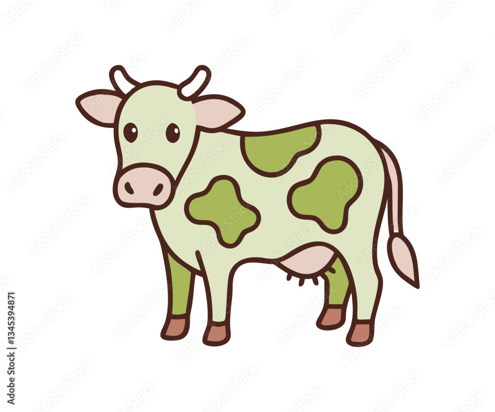 Fototapeta premium Cute cow cartoon kawaii flat design vector illustration 