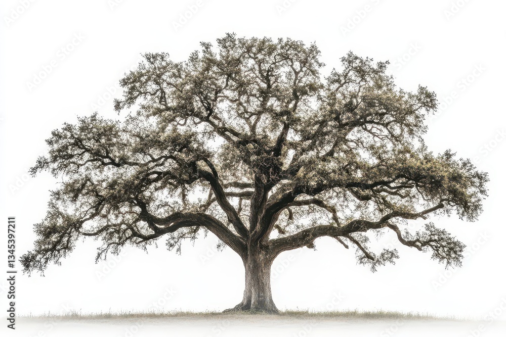 ancient oak tree at dawn sprawling branches morning mist dramatic lighting isolated on ethereal white background ancient oak tree at dawn sprawling branches morning mist dramatic lighting isolated on ethereal white background