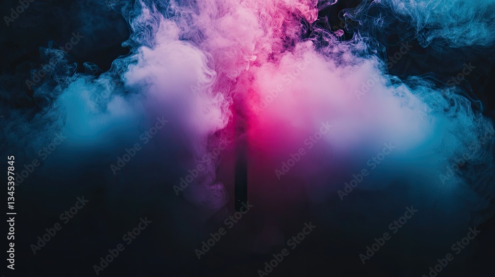 Naklejka premium Colorful smoke swirls, dark background, studio shot, vape advertisement