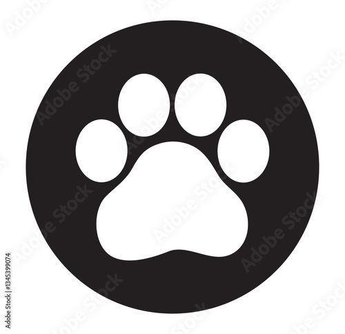 Footprint pet. Paw prints. Dog or cat vector, icon. Foot puppy isolated on white background. Black silhouette paw. Cute shape paw print. Walks for design. Trace foot dog, cat, Tiger, wolf.