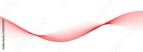 Red dotted wave line pattern. Halftone undulate net background. Abstract flowing particle wallpaper. Vector curved dashed gradient element for poser, banner, presentation, booklet, flyer, brochure