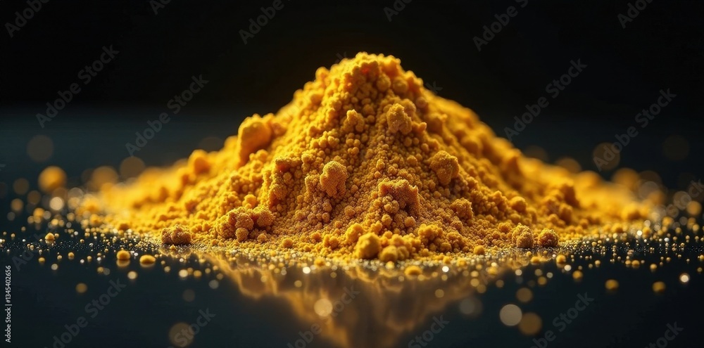 Fototapeta premium Luxurious gold powder, sparkling glitter on black , black backdrop, festive, photography