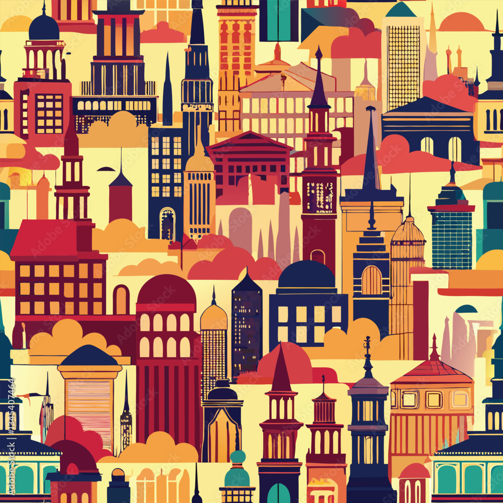 Fototapeta premium Seamless City Building Pattern for Urban Architecture Designs