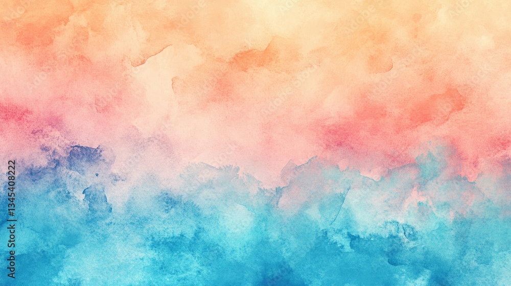 Fototapeta premium Abstract watercolor gradient with soft orange, pink, and blue colors blending harmoniously