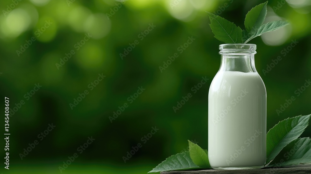 Fresh milk bottle with leaves Fresh milk bottle with leaves