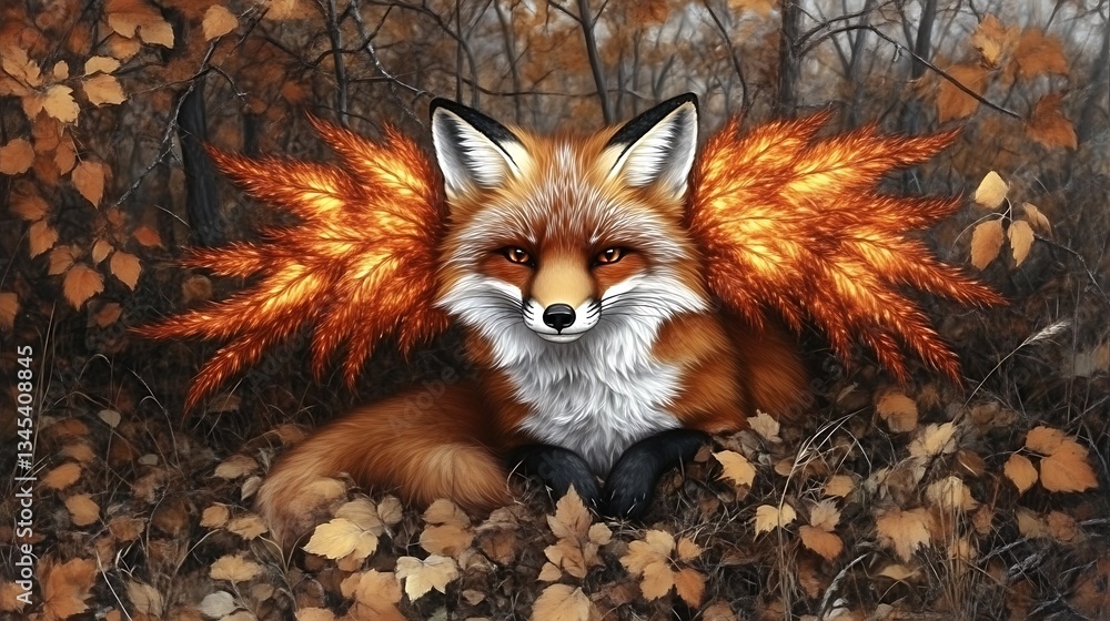 Naklejka premium Fiery Fox in Autumn Forest.