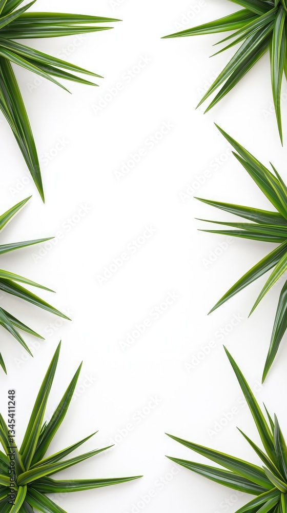 Obraz premium Tropical leaves frame, white background, summer design, invitation template